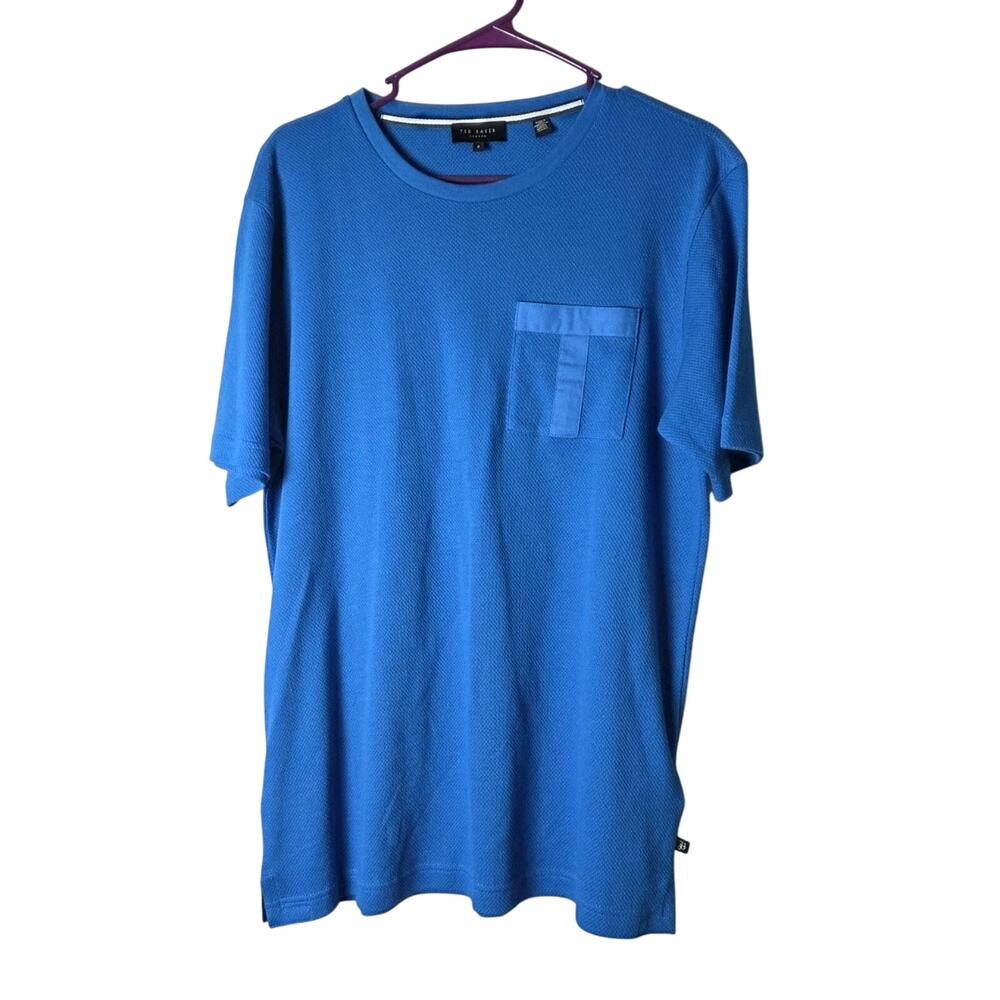 Ted Baker Mens T-Shirt Size 3/‎ Medium Blue Pocket Crewneck Short Sleeve